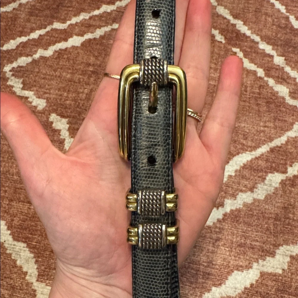 Vintage Brighton Classics Lizard Embossed Leather Belt Mixed Metal USA